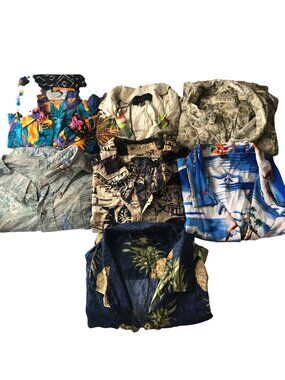 7 Assorted Mens Hawaiian Printed Shirts Damaged For Crafting/Repurpose Size L